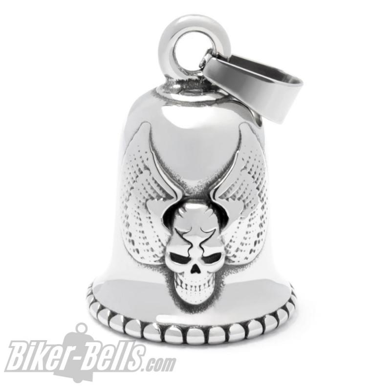 Totenkopf mit Flügel Biker-Bell aus Edelstahl Winged Skull Ride Bell Glücksglocke